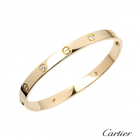 Cartier 18k Yellow Gold Half Diamond Love Bracelet Size 19 B6035919